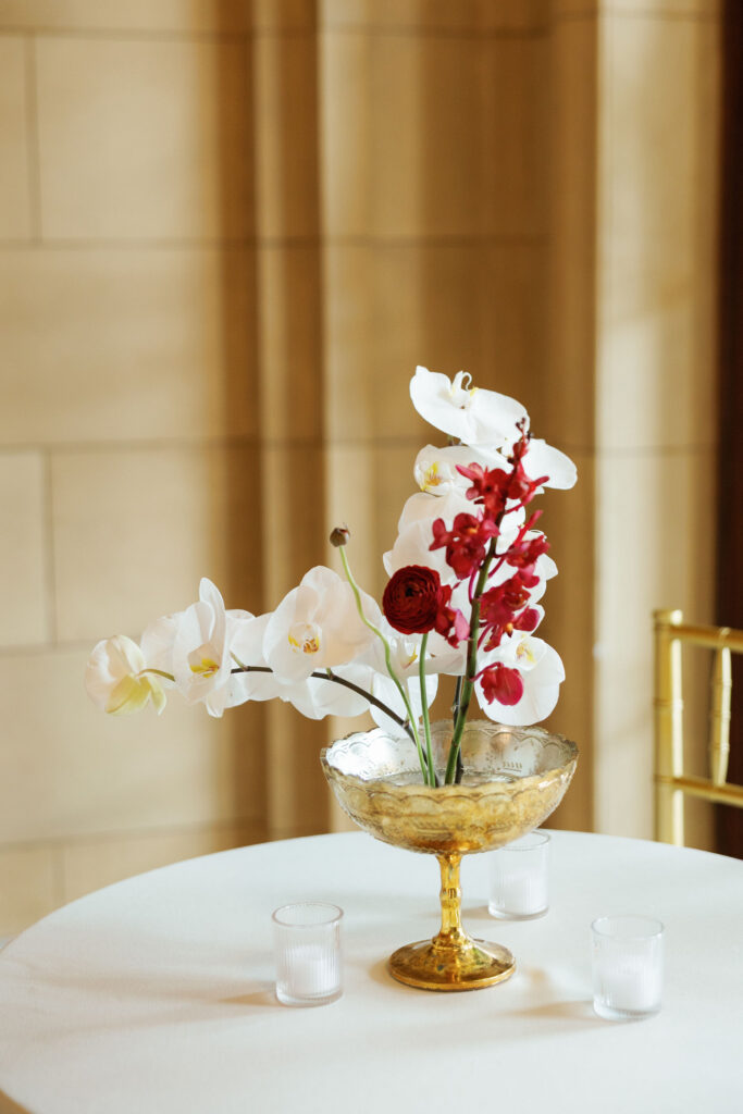 Orchid flower arrangements at Aldrich mansion. 
