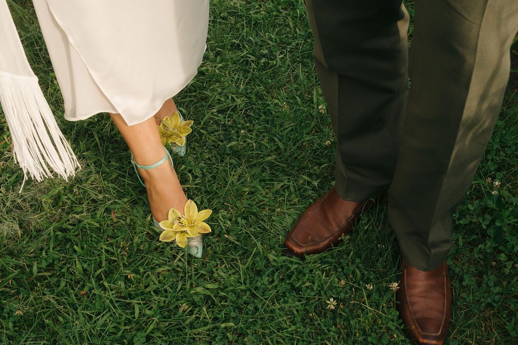 Bride and groom fashionable shoes. 