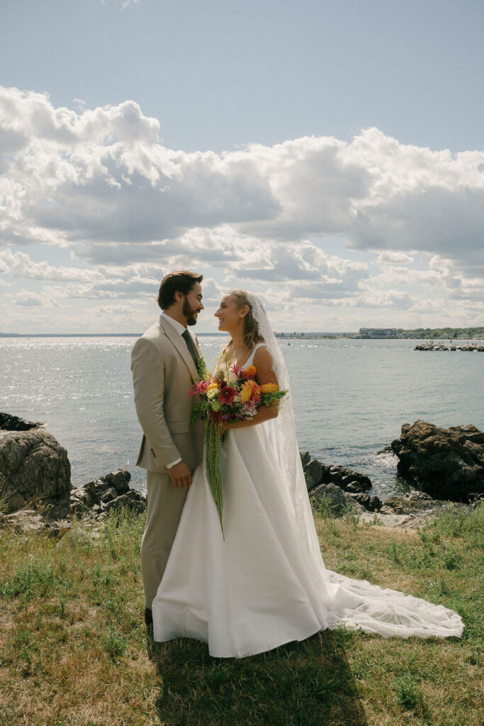 Bride and Groom oceanfront Wedding in Coastal Maine. 